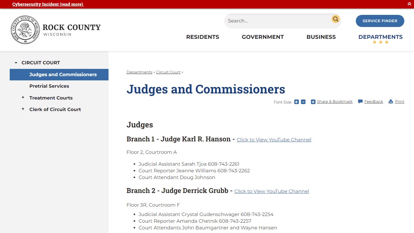 Judges and Commissioners | Rock County, WI